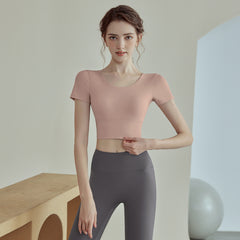 2025 Spring New Women's Yoga Suit with Padded Short Sleeve, Pilates Sportswear with High-End Feeling Set