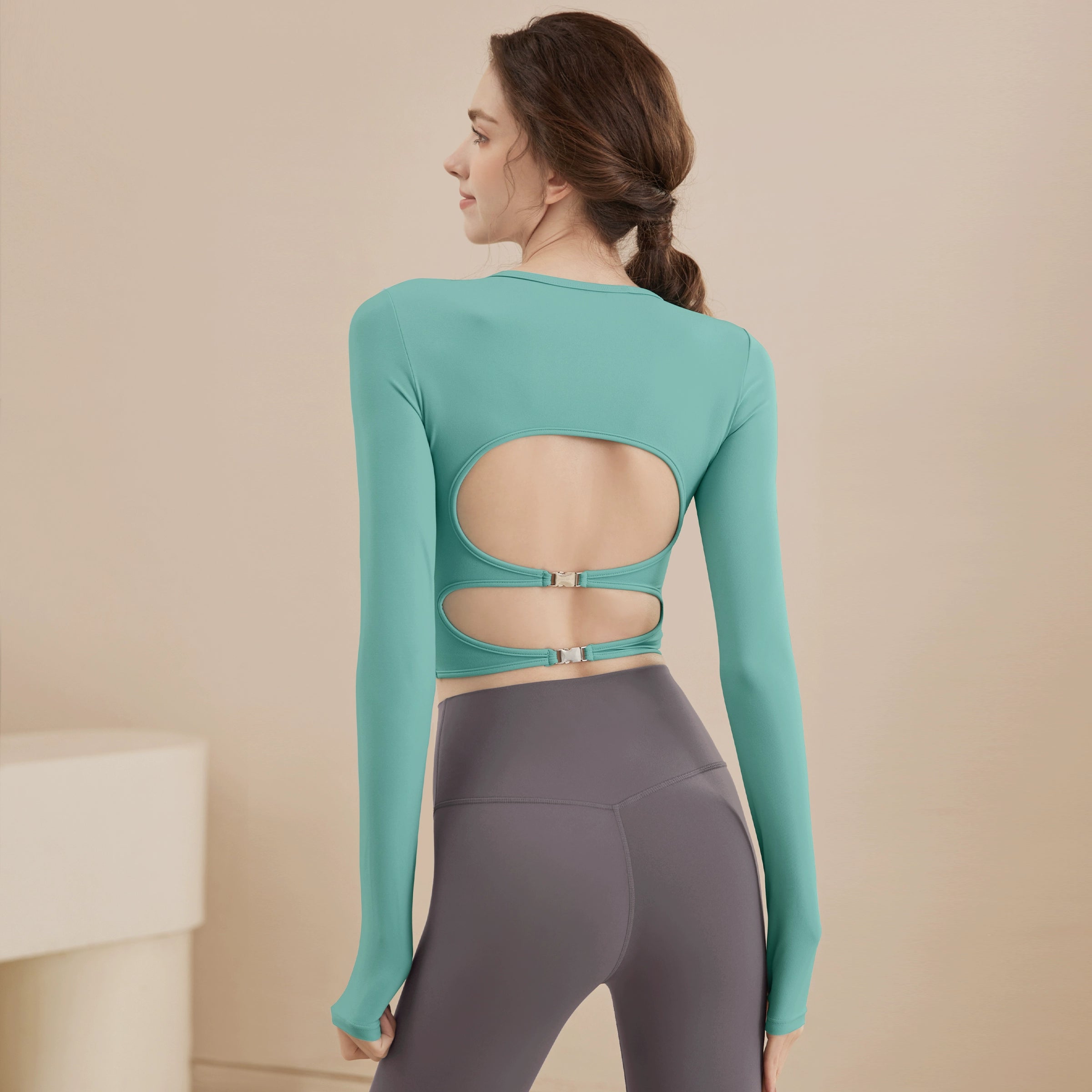 New Arrival 2025 Women's Yoga Crop Top with Built-in Bra, Long Sleeve Workout Shirt for Pilates