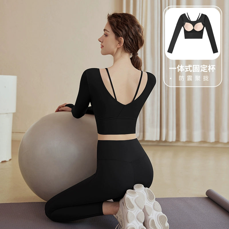 Yoga clothes women's suit 2025 new spring and autumn long-sleeved sports top professional running training Pilates fitness clothes