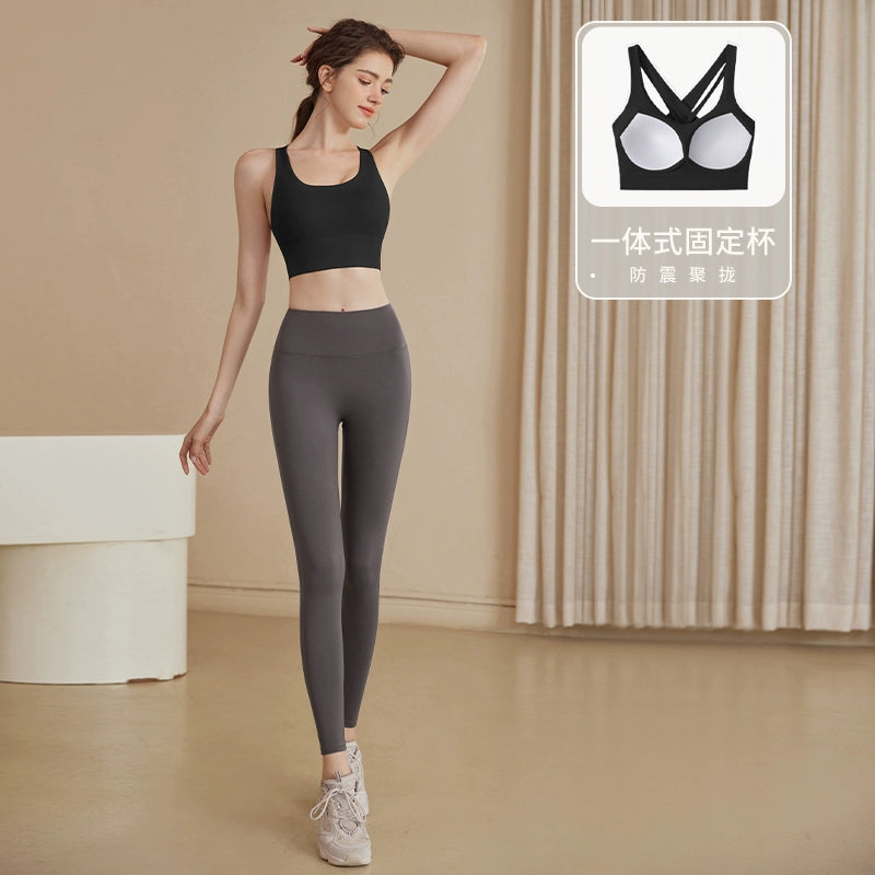 Sports underwear women's shock-proof running outer wear gathering yoga clothes vest training large size bra fitness top summer