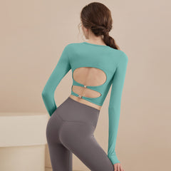 New Arrival 2025 Women's Yoga Crop Top with Built-in Bra, Long Sleeve Workout Shirt for Pilates