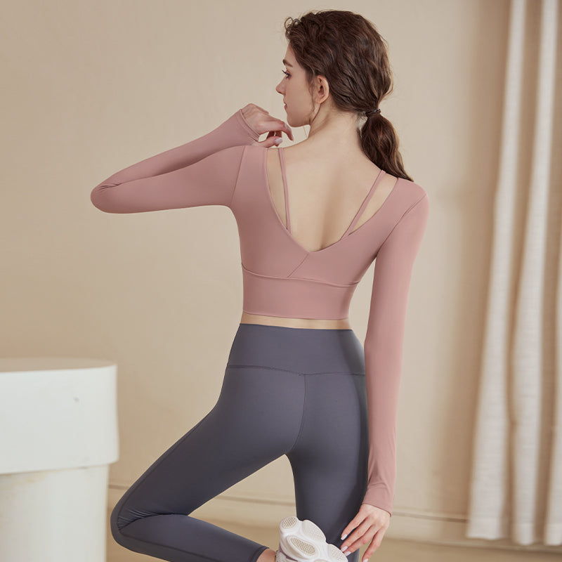 Yoga clothes women's suit 2025 new spring and autumn long-sleeved sports top professional running training Pilates fitness clothes