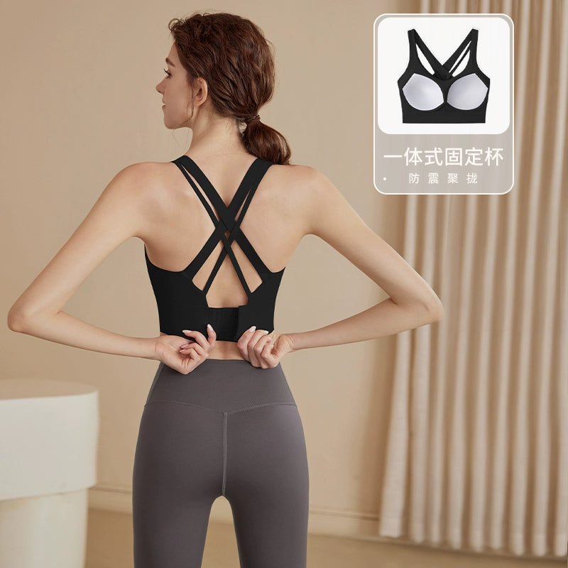 Sports underwear women's shock-proof running outer wear gathering yoga clothes vest training large size bra fitness top summer